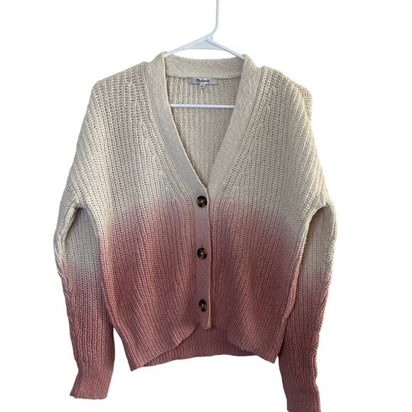 Madewell Dip-Dye Pink Ombre Courtland Cardigan Sweater - Picture 7 of 13